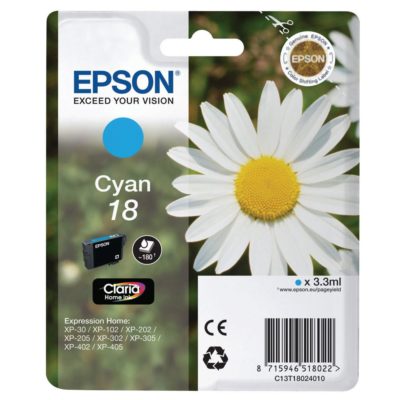 Epson Daisy 18 Claria Home Ink, Ink Cartridge, Cyan Single Pack, C13T18024010 Epson Daisy 18 Claria Home Ink, Ink Cartridge, Cyan Single Pack, C13T18024010